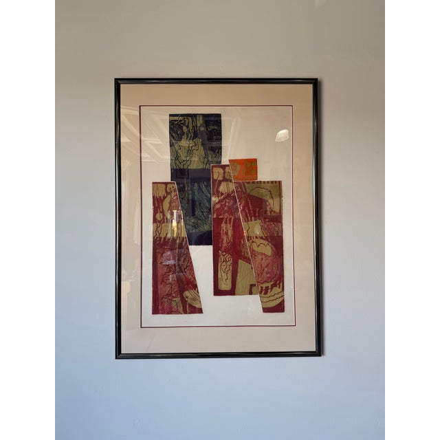 1970's Carol Dueno Mixed Media Modernist Abstract Painting, Framed For Sale - Image 4 of 13