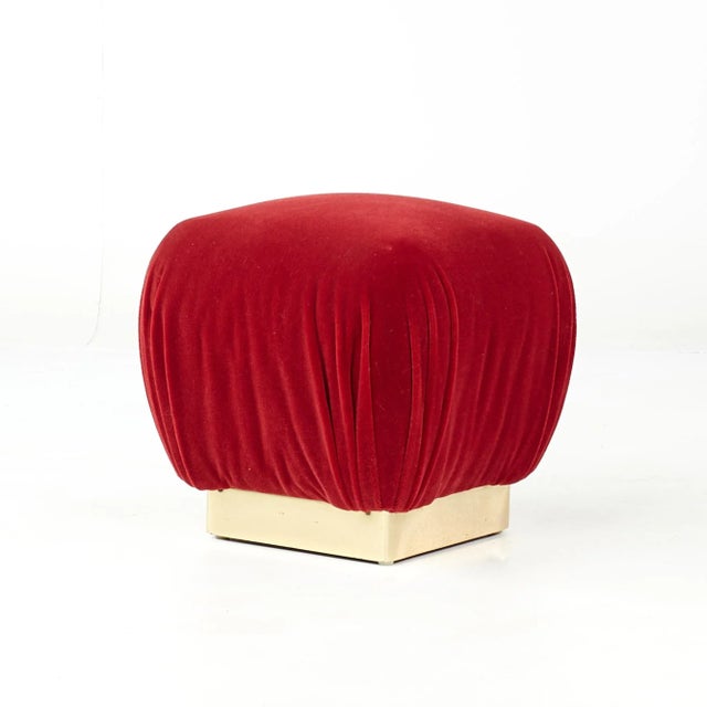 Brass Marge Carson Mid Century Brass Souffle Poof Ottoman - Pair For Sale - Image 8 of 12