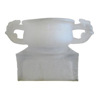 C.1930's French Rene' Lalique " Rare," Monumental Urn or Center Piece in an Ethnic Asian Motif Vessel/Urn With Chi Dragon Detailed Handles For Sale