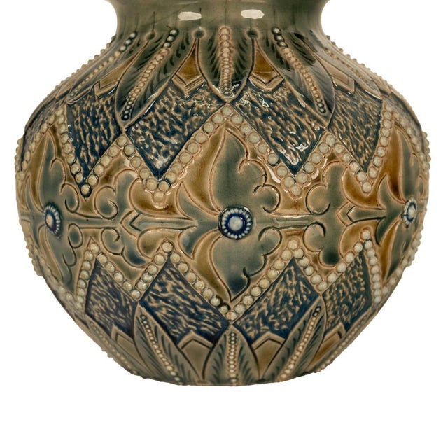 Antique Aesthetic Movement Doulton Lambeth Stoneware Vase Elizabeth Atkins 1883 For Sale - Image 11 of 13