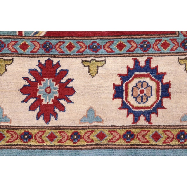 Textile Boho Chic Kazak Blue/Beige Wool Rug - 5'8''x8'0'' For Sale - Image 7 of 10