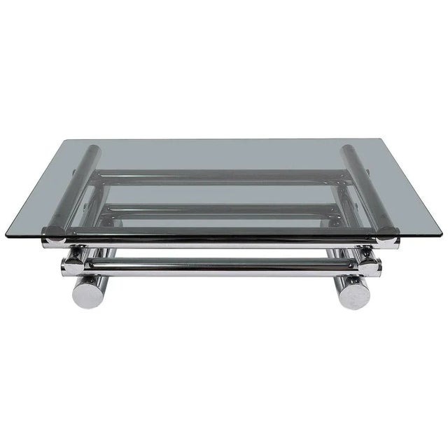 Mid-Century Smoked Glass and Chrome-Plated Tubular Coffee Table in the Style of Paul Mayen, 1970s For Sale - Image 9 of 9