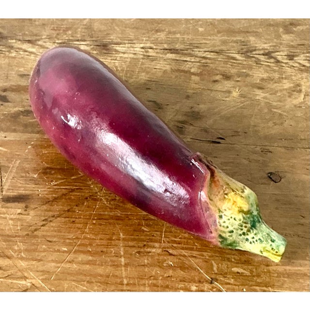 Hollywood Regency Vintage Italian Glazed Ceramic Eggplant For Sale - Image 3 of 11
