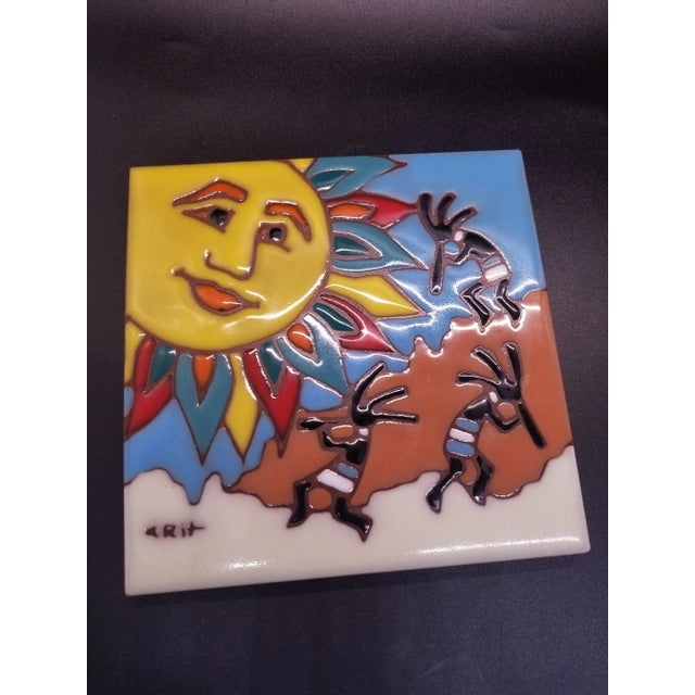 Boho Chic Vintage 1990s Arizona Earthtones Sun Tile Wall Decor For Sale - Image 3 of 3