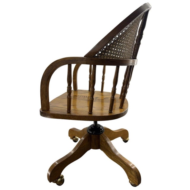 Mid-Century Modern Vintage 1970s Bentwood Cane Back Swivel Desk Chair Wood Rolling Chair For Sale - Image 3 of 11
