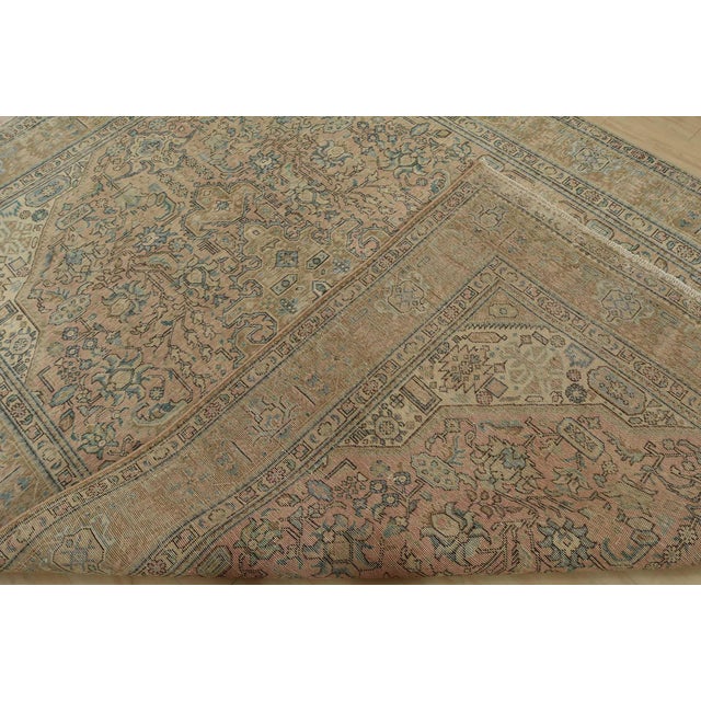 Tabriz Rug 7’11” X 11’3” Pink Wool Vintage Distressed Hand-Knotted Carpet For Sale - Image 14 of 15