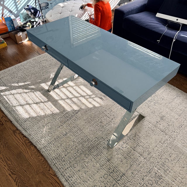 Jonathan Adler Channing Lacquered Desk—Blue For Sale - Image 11 of 11