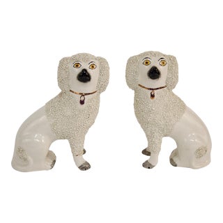 English Staffordshire Style Porcelain Dog Statues - A Pair For Sale