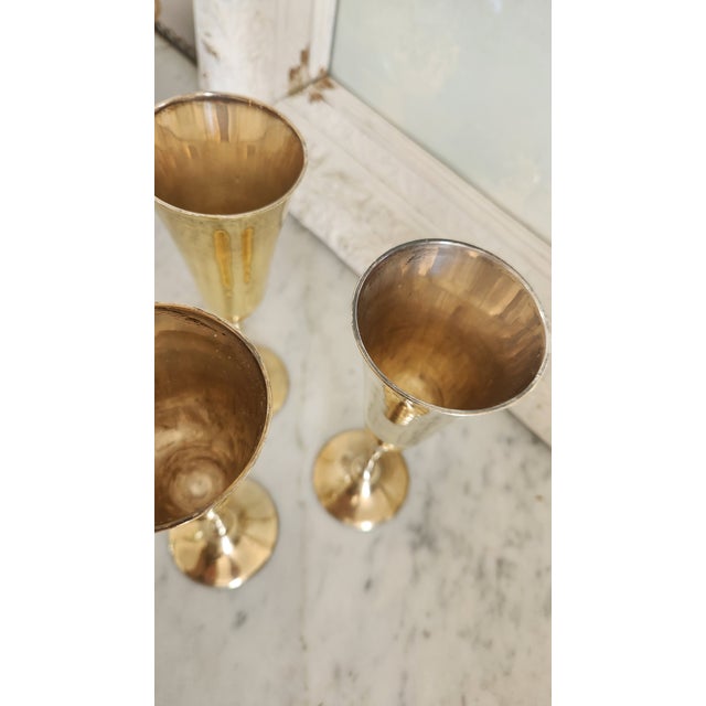Vintage Indian Brass-Plated Tall Goblets, Set of 3 For Sale - Image 10 of 15