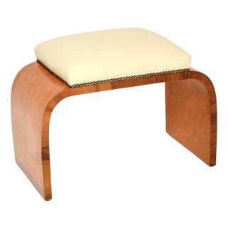 Art Deco Birds Eye Maple and Leather Stool, 1930s For Sale