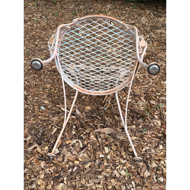 1950s Vintage Woodard Chantilly Rose Wrought Iron Patio Table & Chairs - 3 Pieces For Sale - Image 5 of 12