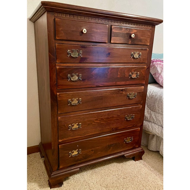 Mid-Century Modern 1970s Ethan Allen Old Tavern Collection Pine High Chest 7 Drawers For Sale - Image 3 of 12