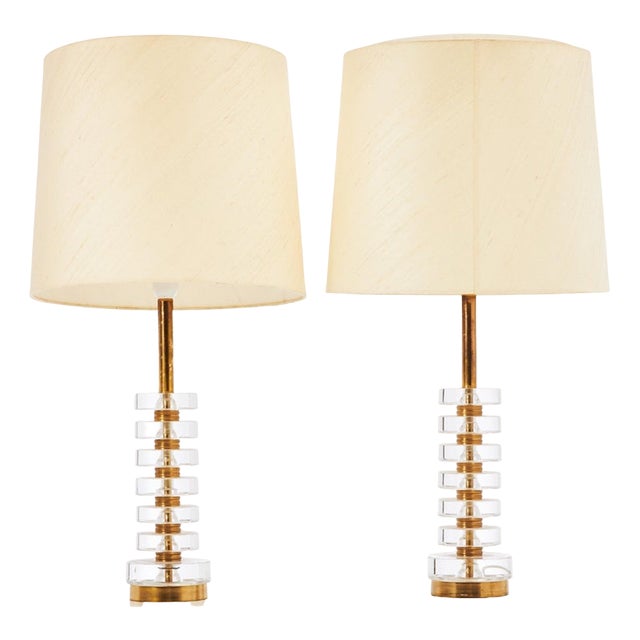 Swedish Table Lamps by Carl Fagerlund for Orrefors, 1960s, Set of 2 For Sale