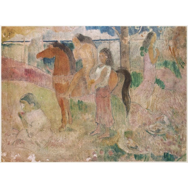 An excellent vintage full-color print of watercolor painting "Tahitian Scene" by Paul Gauguin (1848, Paris –1903,...
