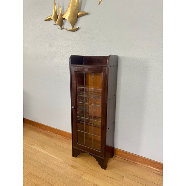 Antique Edwardian Arts & Crafts Narrow Glazed Bookcase C. 1910 For Sale - Image 17 of 18