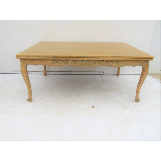 Country French Style Refectory Dining Table with pull out leaf on either end. 72 " closed each leaf adds 20 inches total...