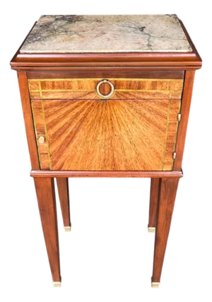 1920s French Bedside Table in Mahogany & Fruitwood With Marble Top
