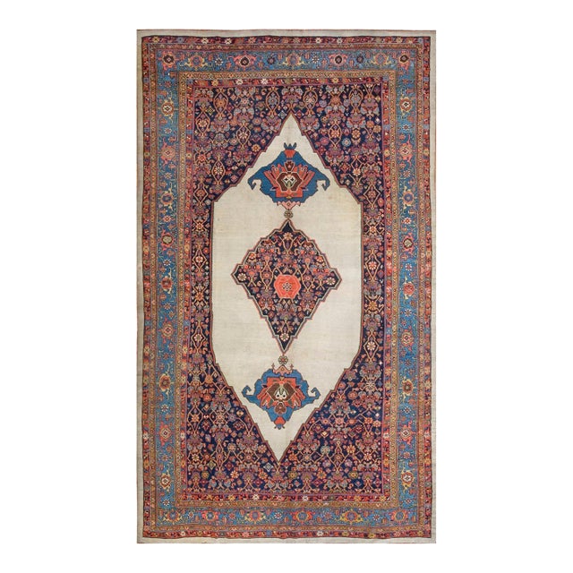 Outstanding Ivory and Red Color With Unique Medallion Design Antique Bijar Rug For Sale