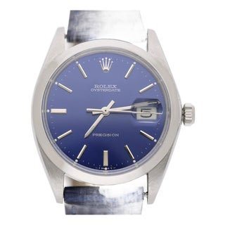 1960s Rolex 6694 Oysterdate Precision Blue Sunburst Dial 34mm Watch For Sale