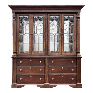 Vintage Bubble Glass Georgian Style Mahogany Breakfront For Sale