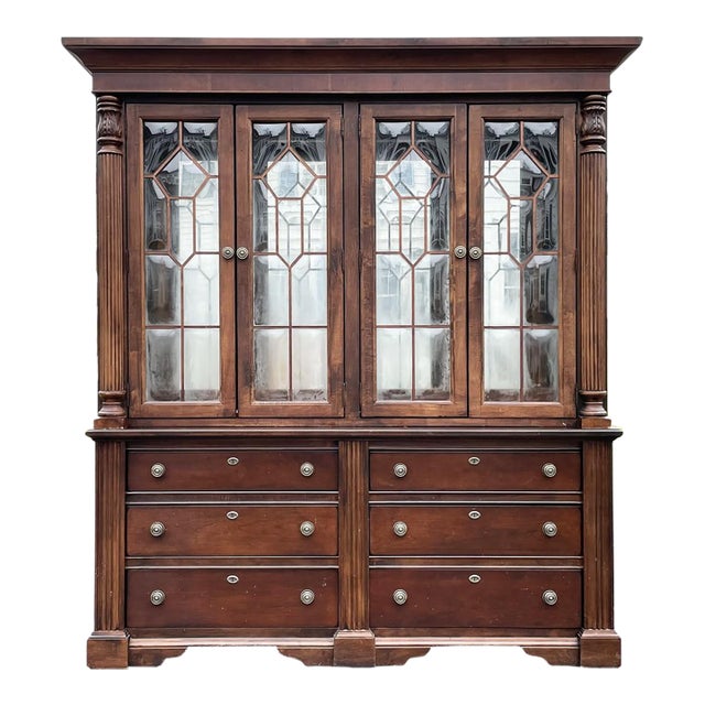 Vintage Bubble Glass Georgian Style Mahogany Breakfront For Sale