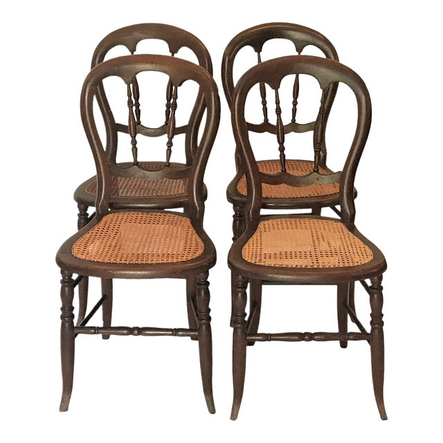 Late 19th Century Cane Bottom Balloon Back Dining Chairs Set of 4
