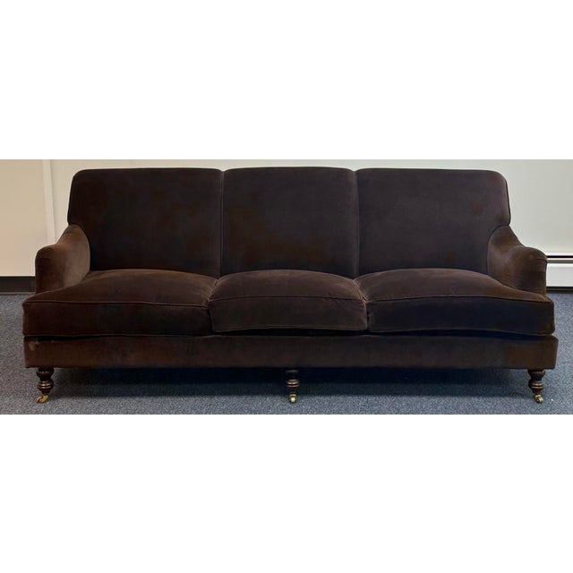 Gorgeous Cisco brothers English George smith style sofa upholstered in sumptuous chocolate velvet. Features tight back,...