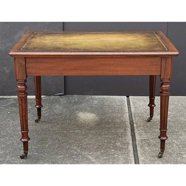 Edwardian Writing Table or Desk of Mahogany With Leather Top From England For Sale - Image 4 of 12