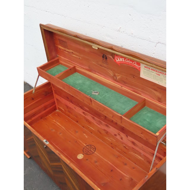 Brown Lane Art Deco Waterfall Inlay Cedar Chest Blanket Trunk 6627 For Sale - Image 8 of 18