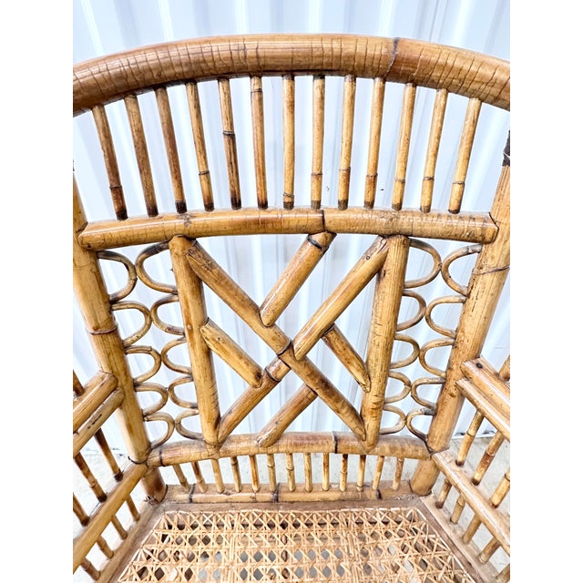 Wood Vintage Brighton Pavilion Style Tortoiseshell Bamboo & Rattan Armchair For Sale - Image 7 of 11
