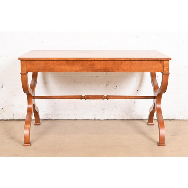 Baker Furniture Regency Burl Wood Writing Desk or Library Table, Newly Refinished For Sale - Image 10 of 12