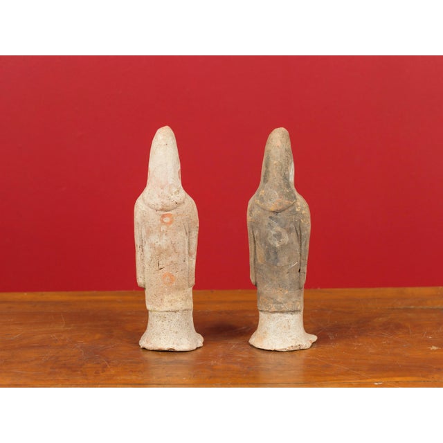Mid 20th Century Mid 20th Century Chinese Qing Dynasty Small Hand Painted Terracotta Statues - a Pair For Sale - Image 5 of 13