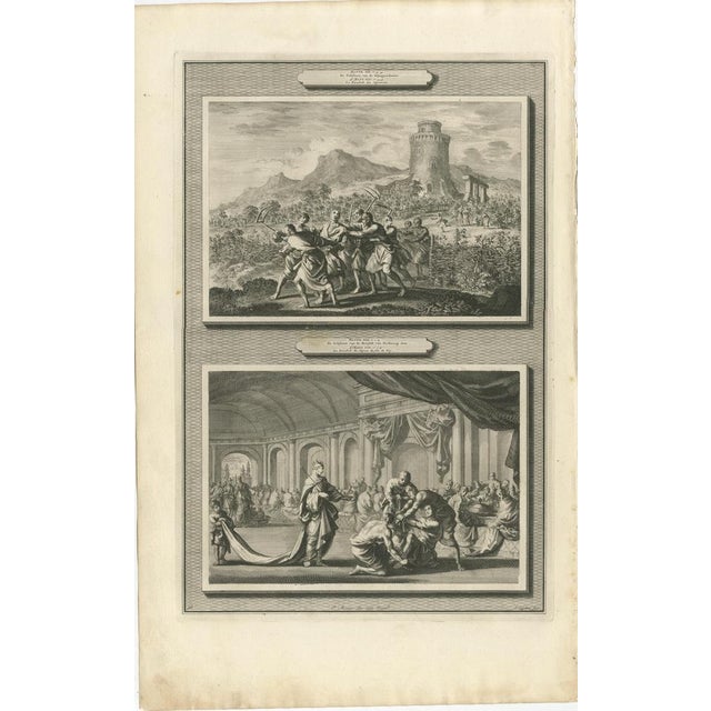 Set of Three Double-Scene Biblical Copper Engravings, Pieter Mortier, ca 1700 This rare and decorative set consists of...