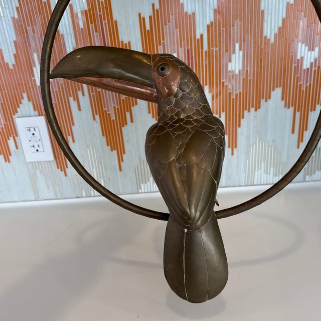 Metal Vintage Brass and Copper Attributed Sergio Bustamante Toucan Bird For Sale - Image 7 of 12