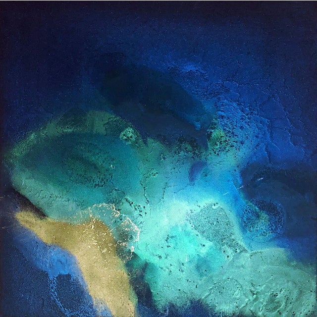 Glow Within by Ana Hefco | Resin on wood panel abstract blue and green composition For Sale