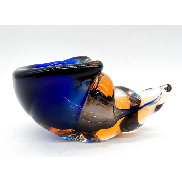Archimede Seguso 20th Century Somerso Murano Glass Shell- Blue, Orange and Transparent For Sale - Image 4 of 12