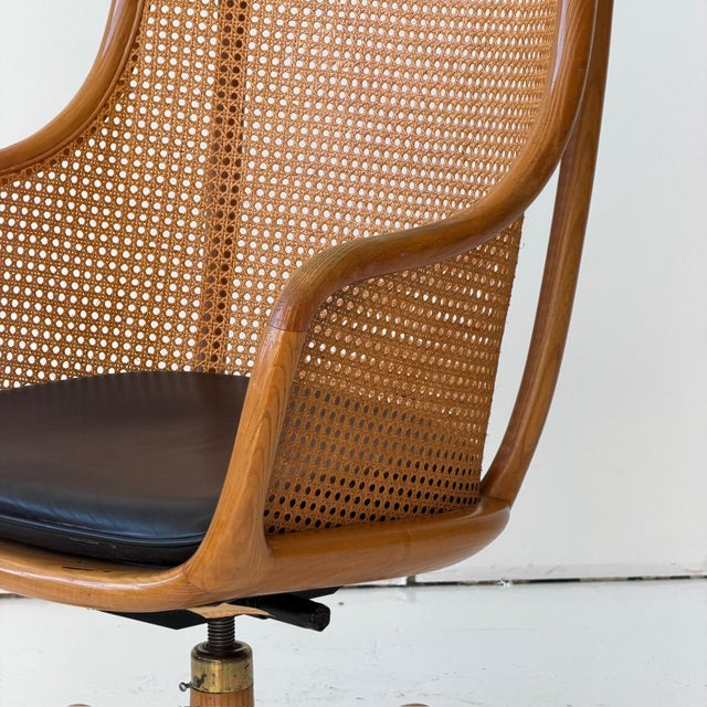 1990s Caned Swivel Desk Chair by Ward Bennett For Sale In Chicago - Image 6 of 10