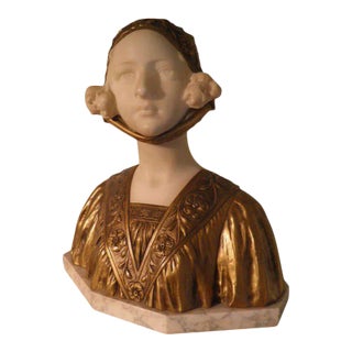 Circa 1890 Royal Portrait Marble Gilt Bronze Bust of Dutch Queen Wilhelmina of the Netherlands - Sig For Sale