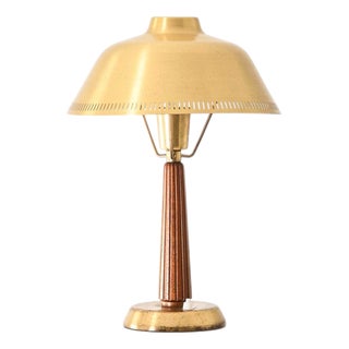 Scandinavian Modern Table Lamp in Brass and Mahogany attributed to Hans Bergström, 1950s For Sale