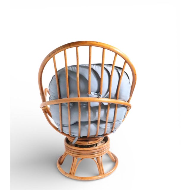 Mid 20th Century Bamboo Swivel Lounge Chair and Ottoman For Sale In New York - Image 6 of 6