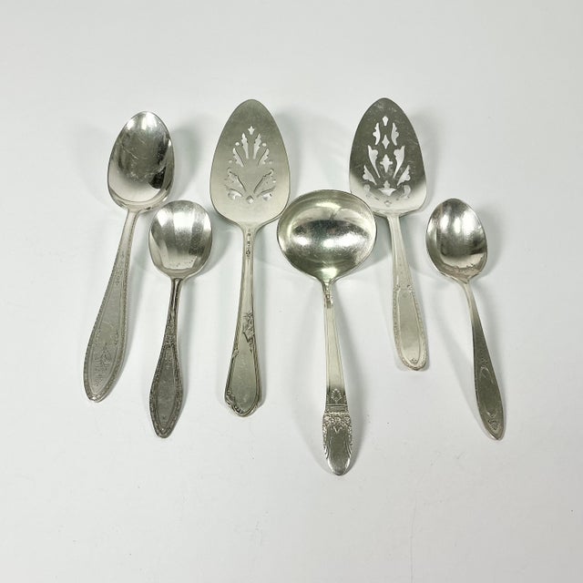 Metal Mid 20th Century Boho Chic Hollywood Regency Silverplate Serving Utensils - Set of 6. For Sale - Image 7 of 11