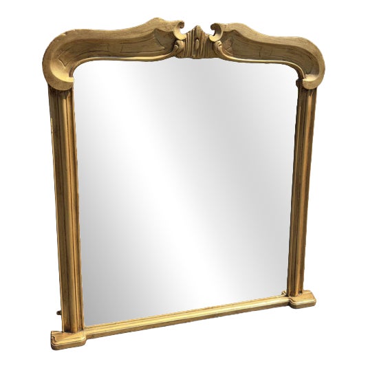Large Antique English Top Gilt Overmantle Mirror For Sale