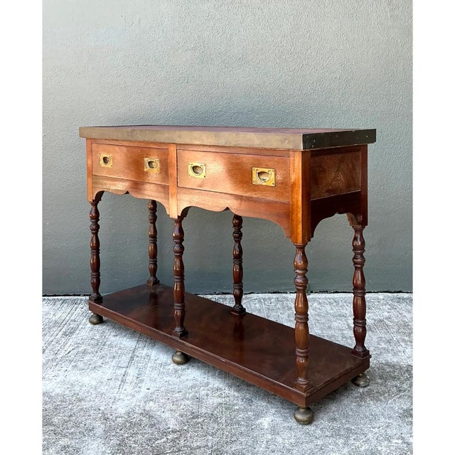 Sienna Vintage Double Sided Campaign Console Table For Sale - Image 8 of 12