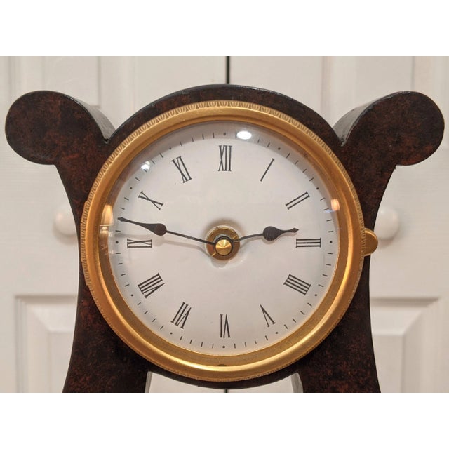 Contemporary Neiman Marcus Wood & Gilt Harp / Lyre Mantle Clock, Made in Italy For Sale - Image 11 of 13