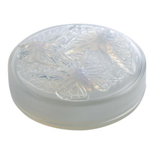 Verlys France Art Deco Opalescent Glass Lidded Box With Butterflies Decor
