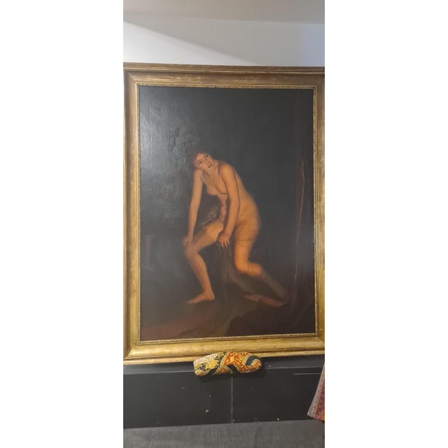 Great portrait of the legendary myrrh intent on escaping from the bed once discovered by her father, made by Maestro...