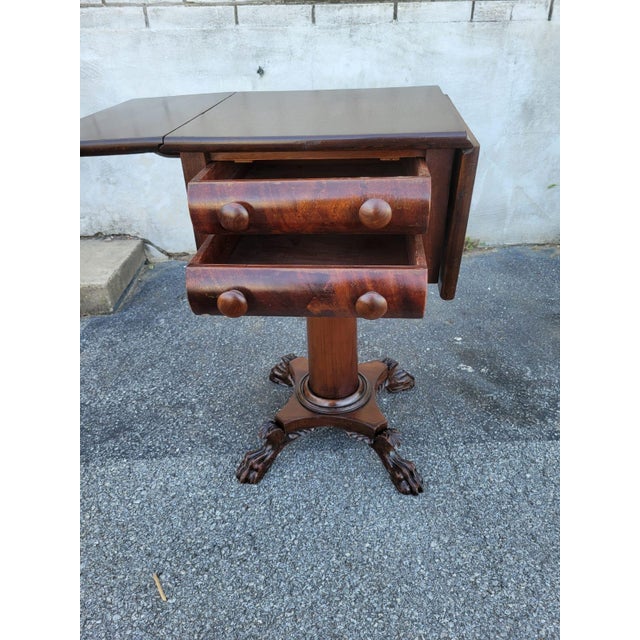 Brown 19th Century Mahogany Empire Drop Leaf End Table Hand Carved For Sale - Image 8 of 11