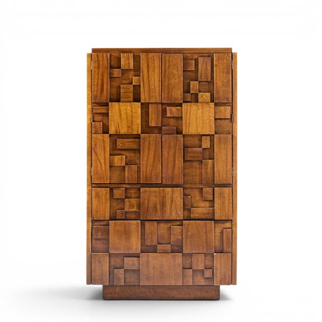 Lane Staccato Brutalist Mid Century Walnut Armoire Dresser This armoire measures: 38 wide x 19 deep x 64.25 inches high...