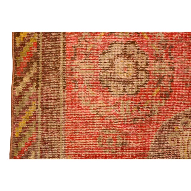 Antique Khotan Traditional Red and Yellow Wool Rug With Medallion Style For Sale - Image 4 of 7