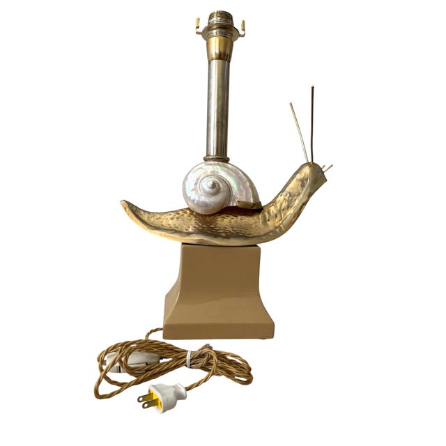 Pair Italian Brass Snail Shell Lamps For Sale In Miami - Image 6 of 12